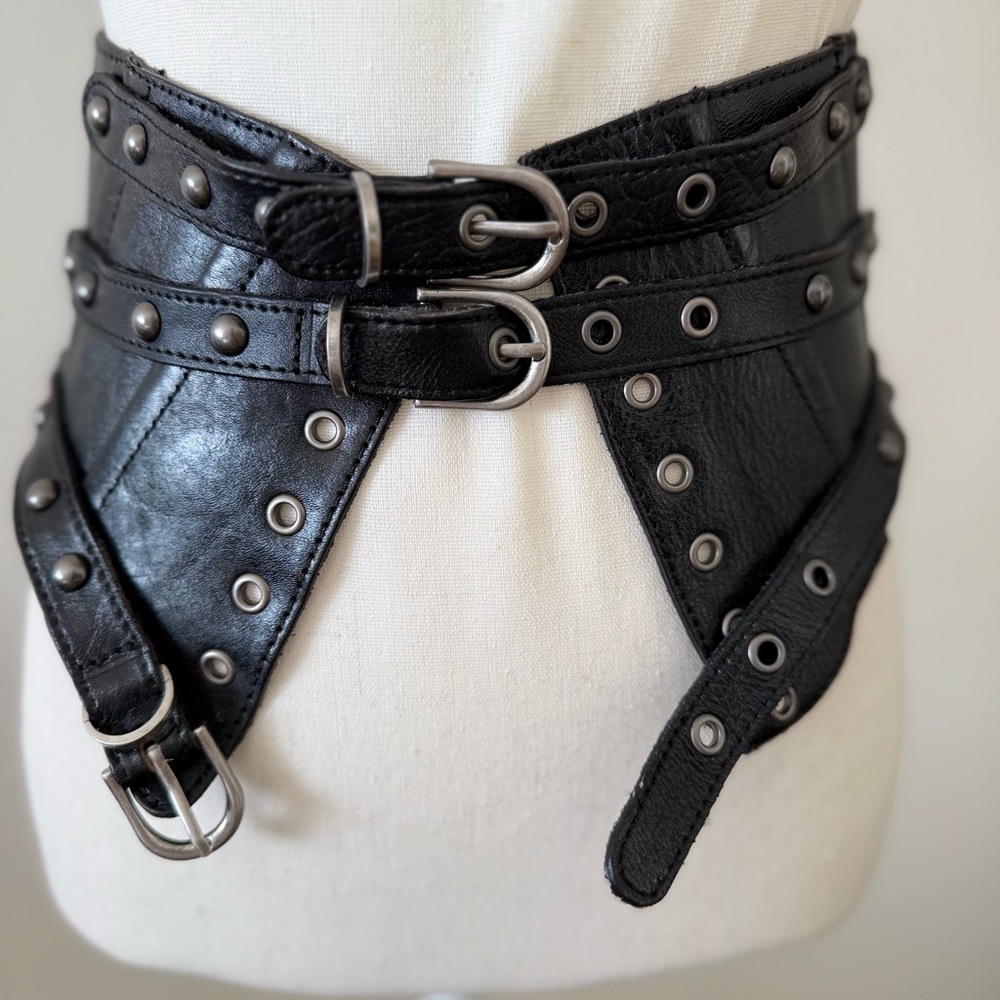Zara Black Double Buckle Belt with Silver Studs